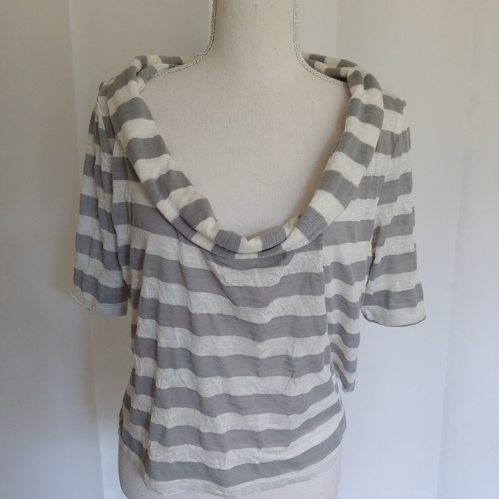 NWT American Rag Striped Gray/White Cowl Neck Top
